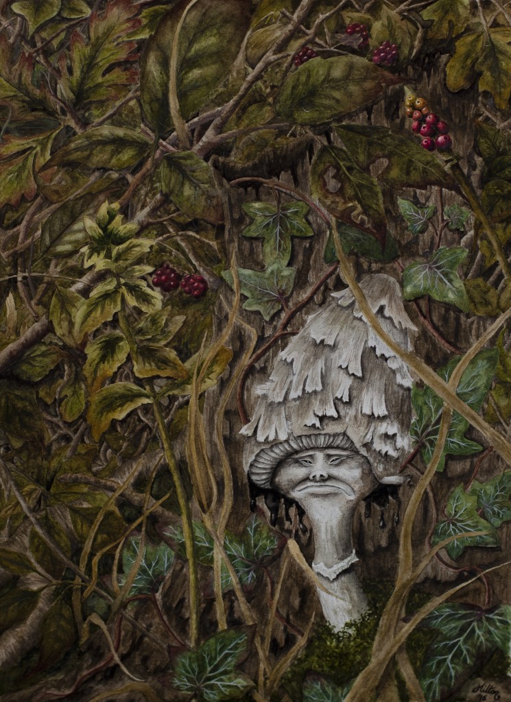 Shaggy Ink Cap Mushroom Painting